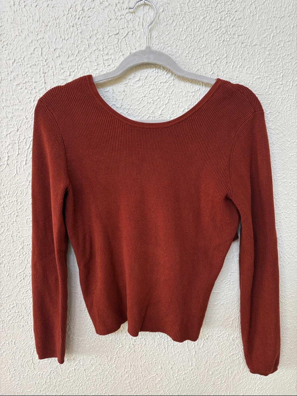 PINK ROSE Rust Red Ribbed Long Sleeve Wrap Top